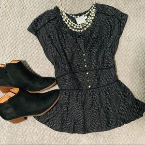 Anthropologie HD in Paris black dot peplum top